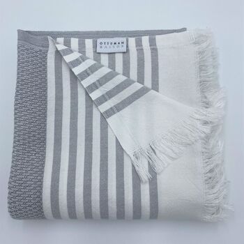 Leros Striped Peshtemal Towel Pebble Grey, 9 of 12