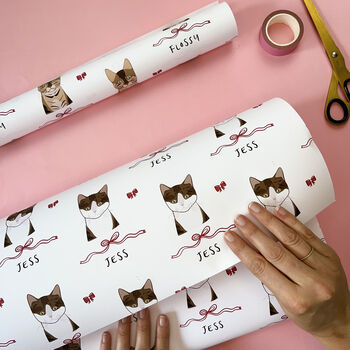 Personalised Cat And Bow Christmas Wrapping Paper, 2 of 4