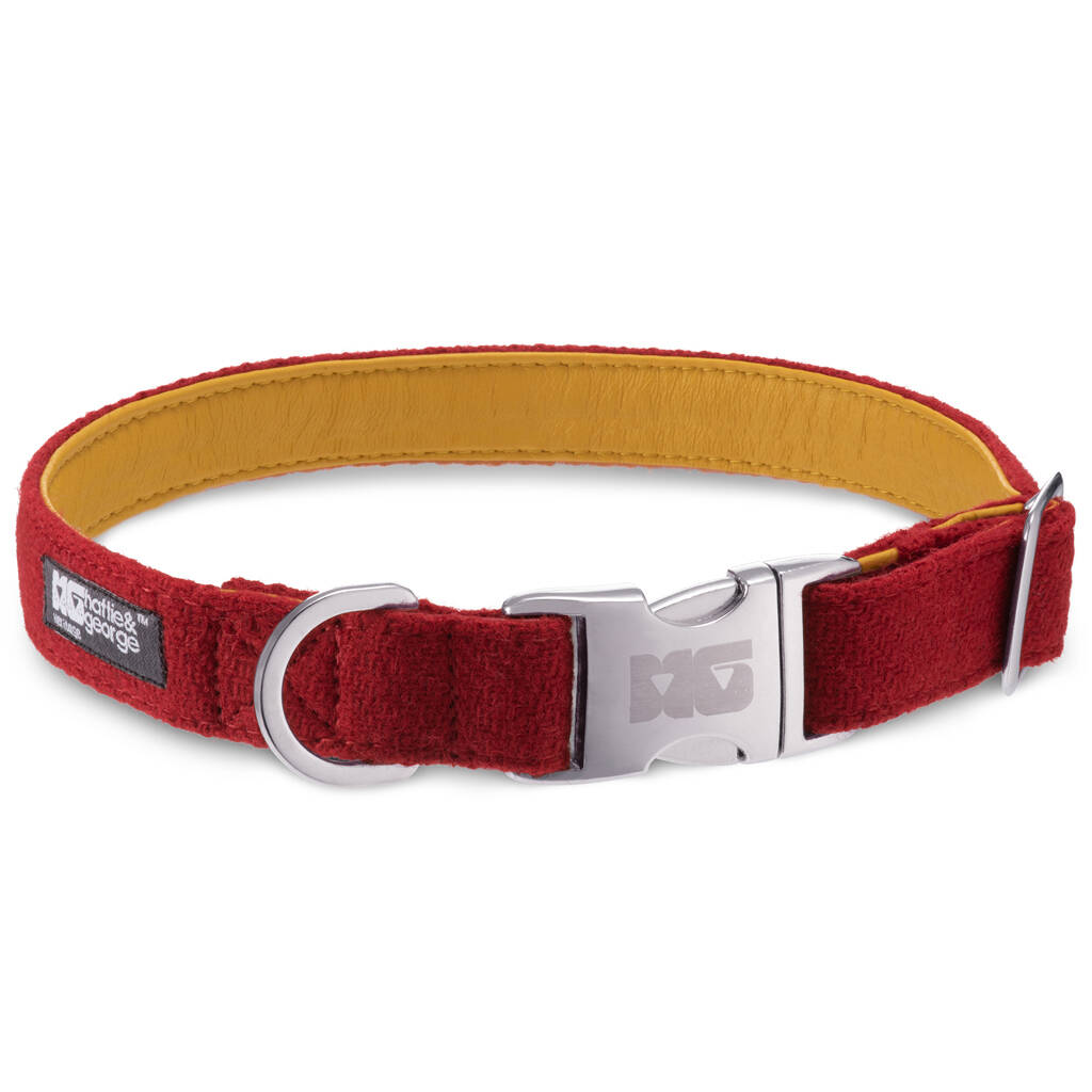 Poppy Red Harris Tweed Dog Collar, 1 of 6