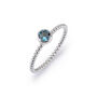 Blue Topaz Stacking Ring With Beaded Band In Silver, thumbnail 3 of 12