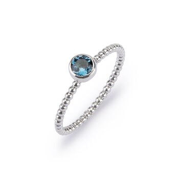 Blue Topaz Stacking Ring With Beaded Band In Silver, 3 of 12