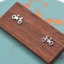 Little Bike Stud Earrings In Sterling Silver, thumbnail 1 of 10