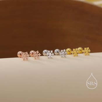 Sterling Silver Snowflake Screw Back Earrings, 4 of 12