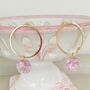 Gold Plated Hoop Earrings With Pink Faceted Polished Glass Stone, thumbnail 4 of 5