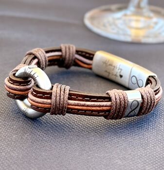Antique Brown And Vintage Grey Leather Urn Bracelet For Ashes, 4 of 12
