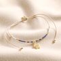 Blue Miyuki Bead Turtle Charm Cord Anklet In Gold, thumbnail 1 of 4