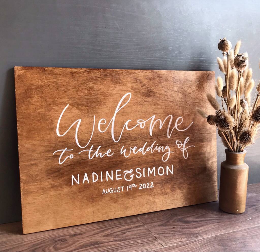 Personalised Wooden Wedding Welcome Sign, 1 of 3