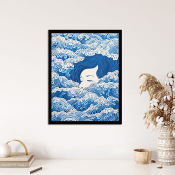 Lost At Sea Waves Of Sleep Blue White Wall Art Print, 4 of 6