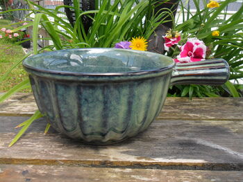 Set Of Two Reactive Glaze Handled Brûlée Bowls In Mist, 7 of 10
