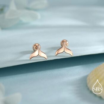 Whale Tail Screw Back Earrings In Sterling Silver, 4 of 12