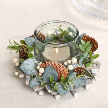 Frosted Hedgerow Christmas Candle Holder Centrepiece, 3 of 6