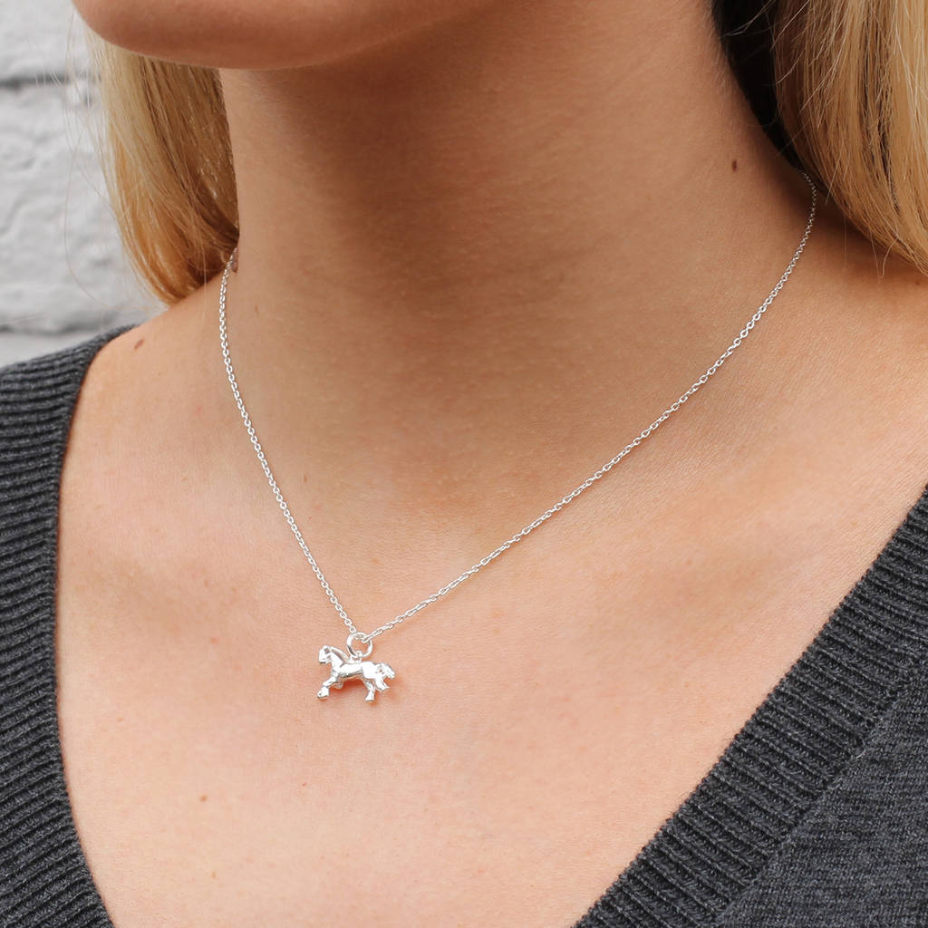 Little Girl's Horse Necklace in Sterling Silver Personalized with Initial Charm 20