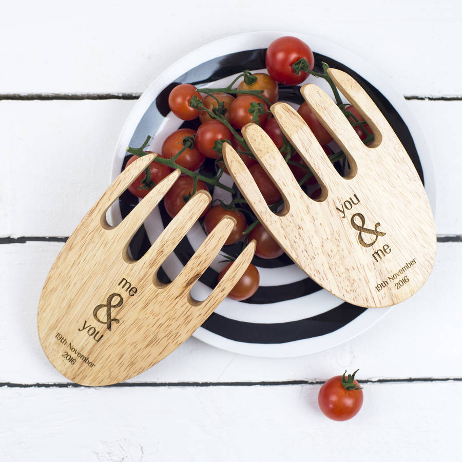 personalised wooden salad servers by auntie mims