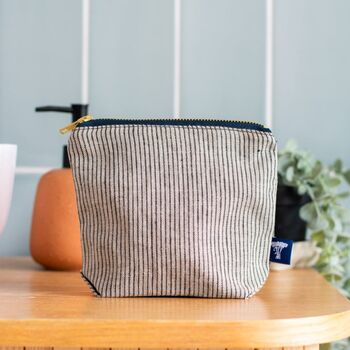 Striped Blue/Natural Linen Make Up Bag, 3 of 3
