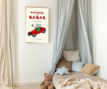 Babar The Elephant Red Car Nursery Print, 3 of 3