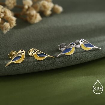Blue Tit Bird Stud Earrings In Sterling Silver, 3 of 12