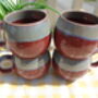 Set Of Four Reactive Glaze Sphere Mugs In Maroon And Grey Mist Haze, thumbnail 5 of 9