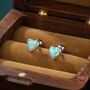 Sterling Silver Green Opal Heart Screw Back Earrings, thumbnail 1 of 11