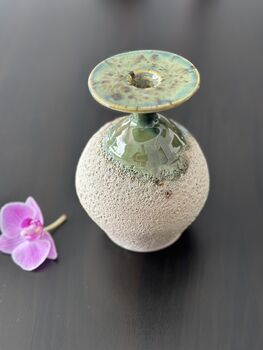 Handmade Porcelain Vase Textured White Lava Body With Glossy Green Glazed Neck, 3 of 4