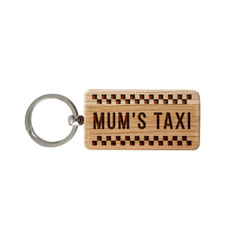 Send With Love 'Mum's Taxi' Rectangular Oak Keyring, 2 of 2