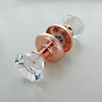 Rose Gold Copper Diamond Glass Mortice Door Knobs, 3 of 4