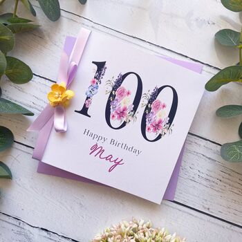 Lilac And Yellow Personalised 100th Birthday Card, 3 of 4