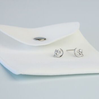 Sterling Silver Cat And Crescent Moon Crystal Stud Earrings, 4 of 5