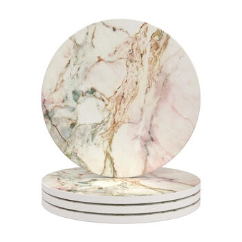 Set Of Four Pink Marbled Ceramic Coasters, 3 of 6