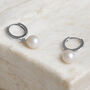 Sterling Silver Round Pearl Huggie Hoop Earrings, thumbnail 2 of 7