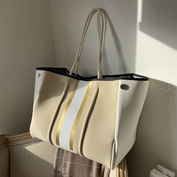 Personalised Gold Stripe Neoprene Tote Bag And Pouch, 2 of 2