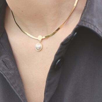 Snake Chain Pearl Pendant Necklace 18ct Gold Plated, 3 of 6