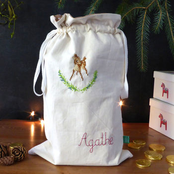 Personalised Hand Embroidered Christmas Drawstring Sack, 9 of 9