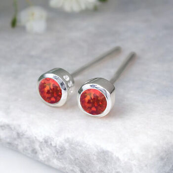 Mini Sterling Silver Flame Red Opal Stud Earrings, 3 of 11