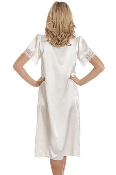 British Made Ivory Short Sleeved Satin Nightdress With Lace Detail Ladies Size 8 To 28 UK, 4 of 5