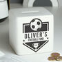Personalised Football Ceramic Square Money Box, thumbnail 1 of 6
