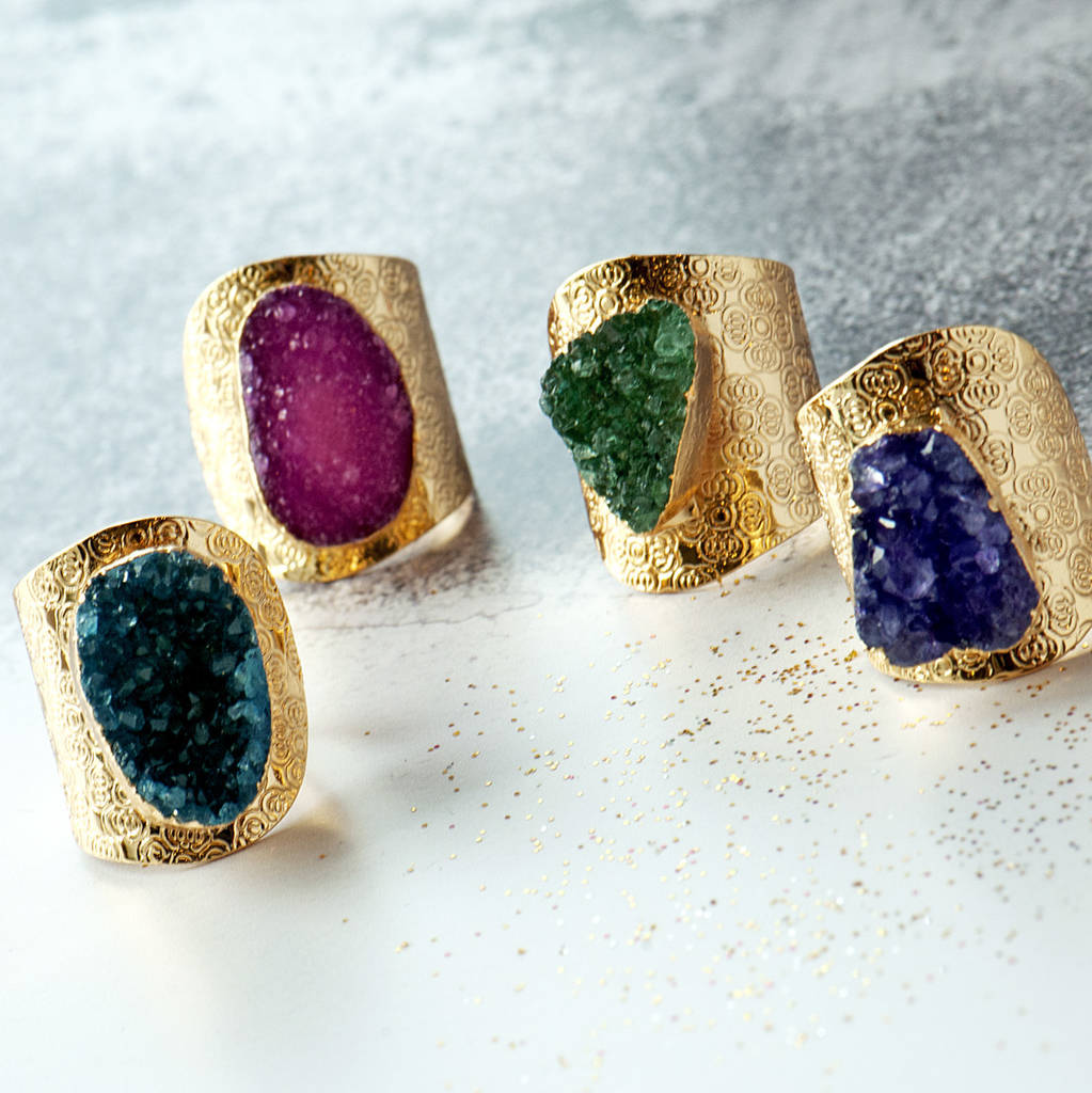 Druzy Real Stone Statement Gold Ring By Grace & Valour