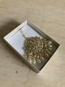 White Gold Plated Kundan Pearl Tikka, 2 of 3