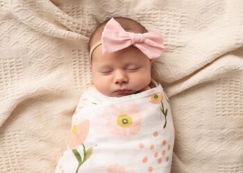 Peach Poppy Floral Cotton Muslin Swaddle Blanket, 4 of 4