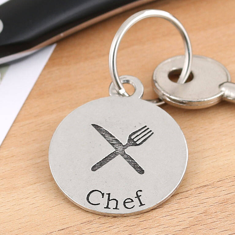 Image of Chef Round Pewter Keyring For A Keen Cook