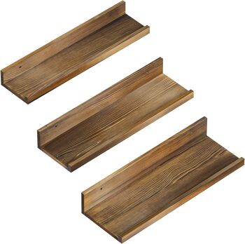 Set Of Three Floating Dark Brown Storage Shelves, 6 of 8