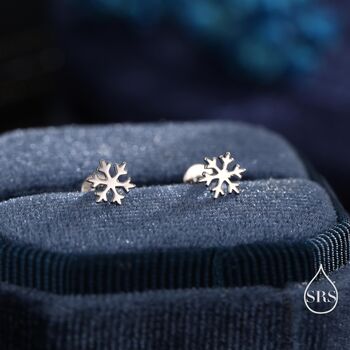 Snowflake Internally Threaded Flat Back Earrings In Sterling Silver, 7 of 11