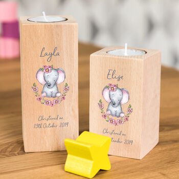 Personalised Floral Elephant Christening Candle Holder, 2 of 3