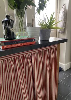 Velcro Sink Skirt, Red Ticking Stripes Cabinet Curtain Bespoke, 4 of 9