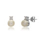 Harcourt Pearl And Zirconia Silver Round Drop Earrings, thumbnail 3 of 6