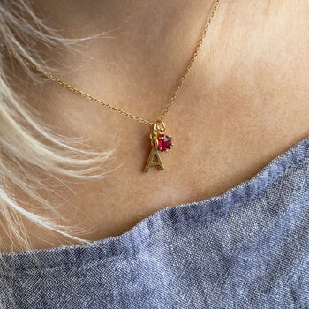 Gold Plated Initial And Birthstone Star Necklace, 4 of 9