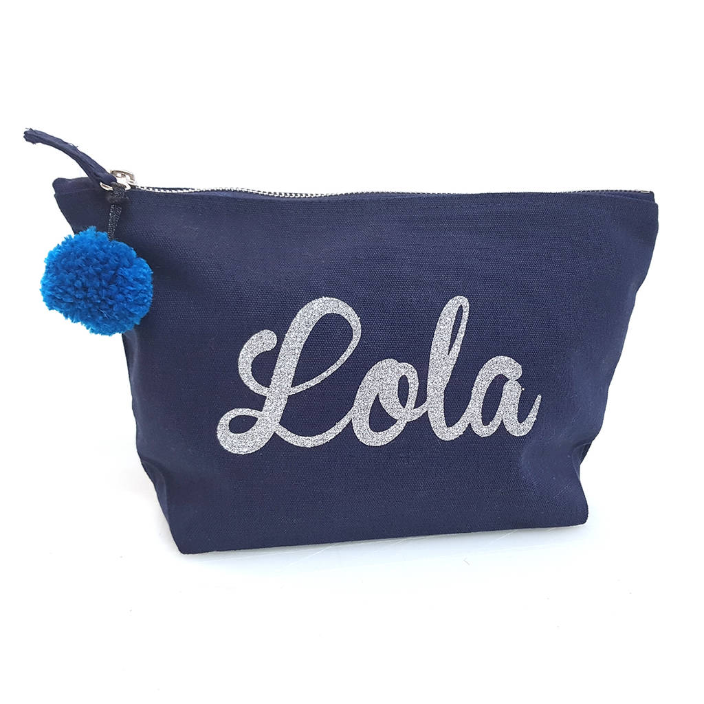 Personalised Glitter Pom Pom Make Up Bag By Leonora Hammond