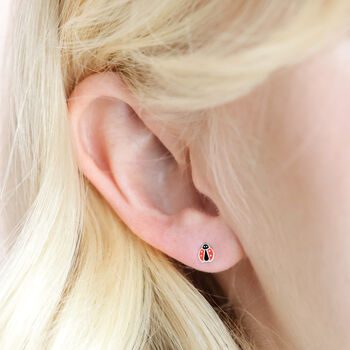 Sterling Silver Ladybird Stud Earrings, 2 of 4