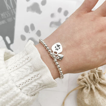 Sterling Silver Ball Slider Bracelet With Engraved Print Heart Charm, 2 of 11