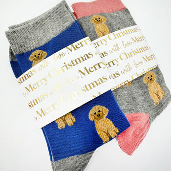 Personalised Christmas Cavapoo Bamboo Socks With Gold Foil Label, 2 of 9