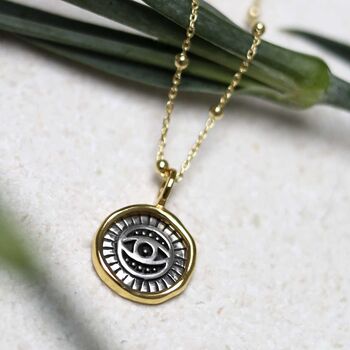 Gold Plated Sterling Silver Evil Eye Round Necklace, 4 of 12